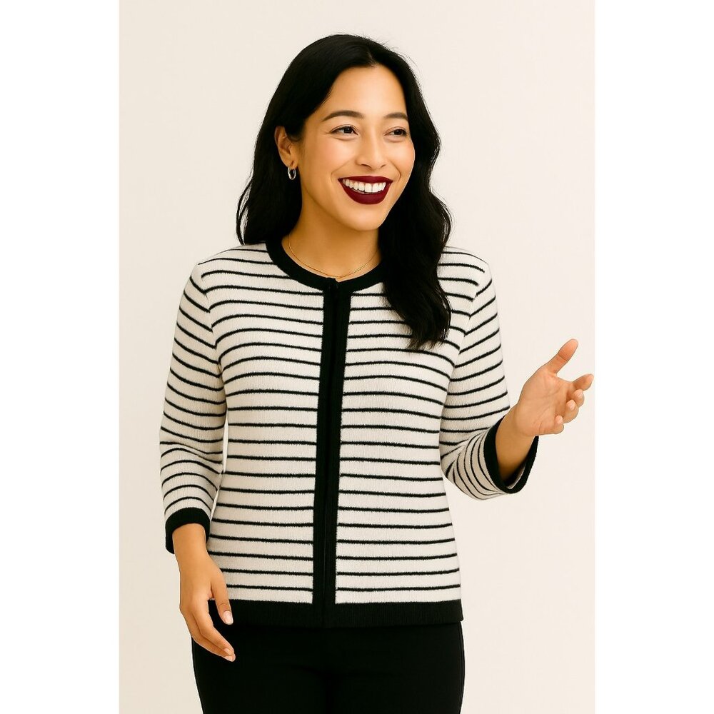 Pure Collection Striped 100% Cashmere Black & White Sweater Womens Small